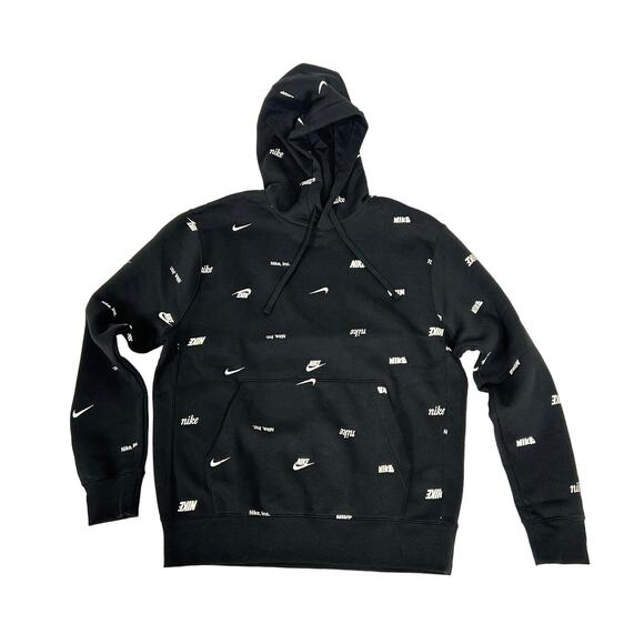 NWT Nike Club Fleece All Over Print Hoodie Men's BLACK FB7434-010 size L - Picture 3 of 4